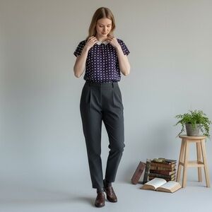 Hallhuber Polka Dot Blouse Red Black White Peter Pan Collar EU 40 Workwear